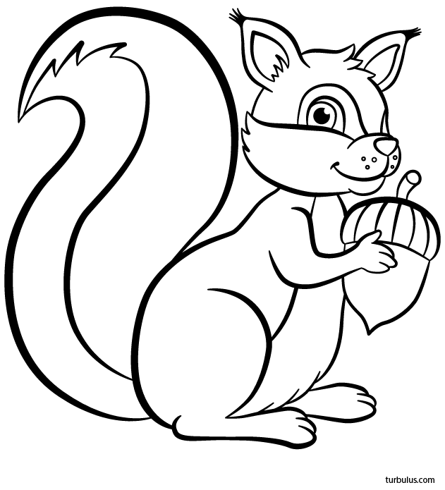 Dessin à imprimer et à colorier ; un écureuil qui transporte un gland