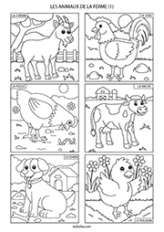 Coloriage, 6 animaux de la ferme