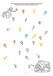 Exercice à imprimer pour apprendre les lettres le l'alphabet en majuscules scriptes