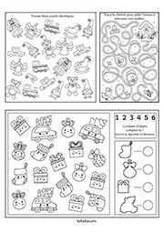 Fiche de jeux sur le thème de Noël à imprimer, maternelle MS, GS, CP