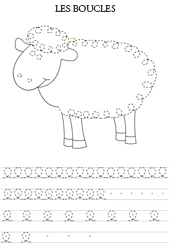 Graphisme à imprimer, les boucles, un mouton en pointillés