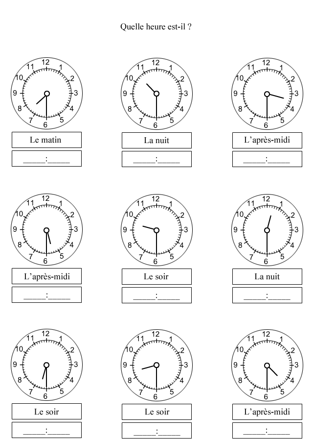 De l'affichage analogique à l'affichage digital - demi-heurees Exercice pour apprendre à lire les demi-heures