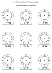 De numérique à analogique - les demi-heures Exercices à imprimer pour apprendre à lire l'heure