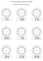 Exercices à imprimer pour  apprendre à lire l'heure