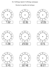 De numérique à analogique - révision Exercices à imprimer pour apprendre à lire l'heure