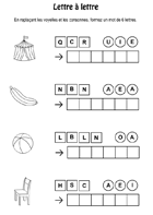 Fiche 14 ; lettre à lettre avec images Fiche de jeux à imprimer; lettre à lettre