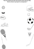 Fiche 17, le sport Fiche de jeux à imprimer; les accessoires de sport