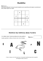 Fiche 3 ; sudoku, Remettre les lettres dans l'ordre Fiche de jeux ; sudoku et remettre les lettres dans l'ordre