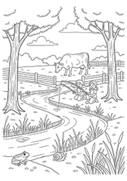 Coloriage à imprimer, la pêche à la campagne