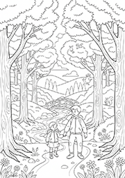 Coloriage à imprimer, une promenade en forêt